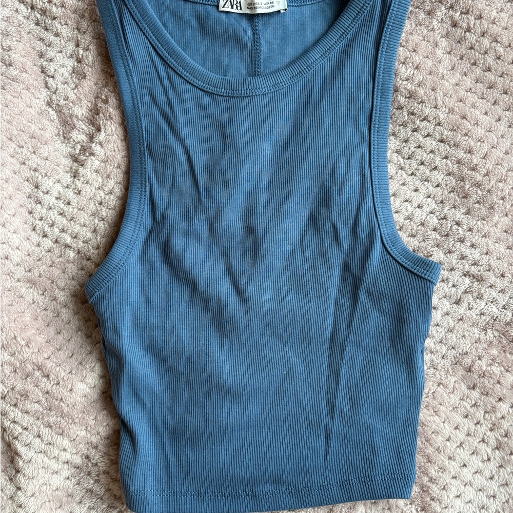 Zara Blue Ribbed Tank Top